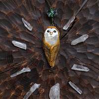 Barn Owl with Rhinestone Necklace, Bird Pendant