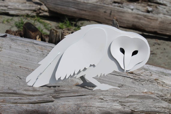 Free Shipping!, Garden Owl, Steel Owl Sculpture, Iron Art, Snowy, Barn Owl, Garden Sculpture, Metal Bird, Owl Yard Decor