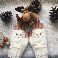 Owl gifts Owl fingerless mittens woman Fingerless gloves mitts for girl knit mittens Wool ow...