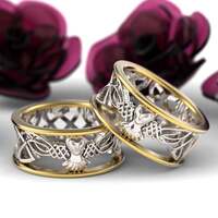 Celtic Owl Wedding Ring Set, Gold Owl Rings