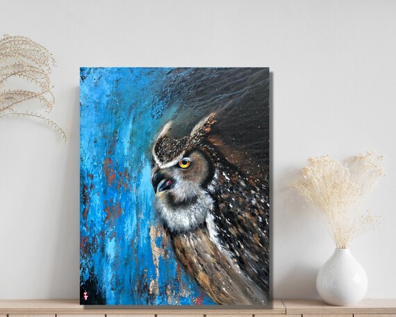 Great Horned Owl original acrylic on canvas painting