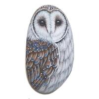 Hand-Painted Barn Owl Sea Pebble Magnet! Miniature Bird Painting on Small Stone, Original ow...