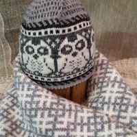 Gift set for him,Christmas gift,Nordic fair isle knitted cap+infinity scarf, winter accessor...