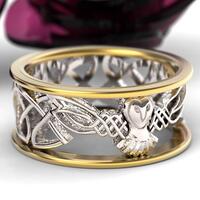 Celtic Owl Wedding Ring, 2-tone Gold, Silver or Platinum