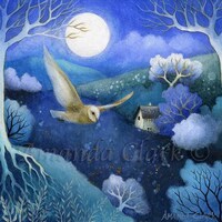 Print titled "Owl Flight" by Amanda Clark - fairytale art print, landscape art, ow...