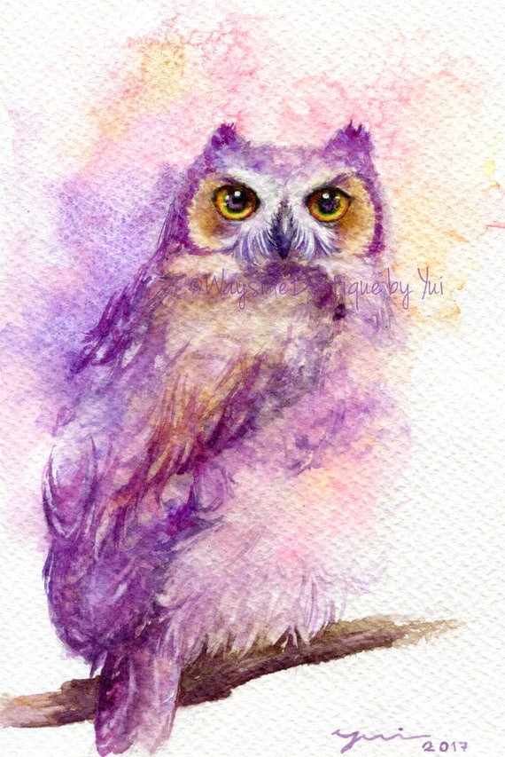 ORIGINAL watercolour painting 7.5x11 inches,Hand paint 100%, art, watercolour,Hand made,owl art, minimalist,Contemporary,gift,Wildlife