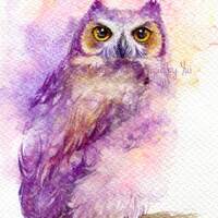 ORIGINAL watercolour painting 7.5x11 inches,Hand paint 100%, art, watercolour,Hand made,owl ...
