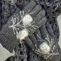 Knitted and felted wool gloves with embroidery owls