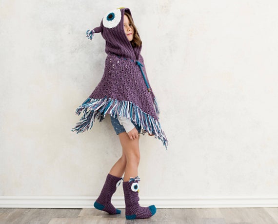 Crochet Pattern for Owl Poncho and Crochet Socks