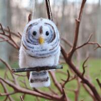 Barred Owl bird ornament, needle felted sculpture