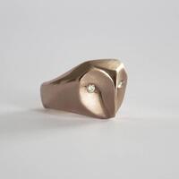 Rose Gold Barn Owl ring with diamonds for eyes