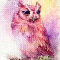 Fantacy owl - ORIGINAL watercolor painting 7.5x11 inches