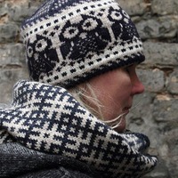 Knitted Nordic hat with owls,winter hat,unisex winter hat,winter accessories,blue and beige,...