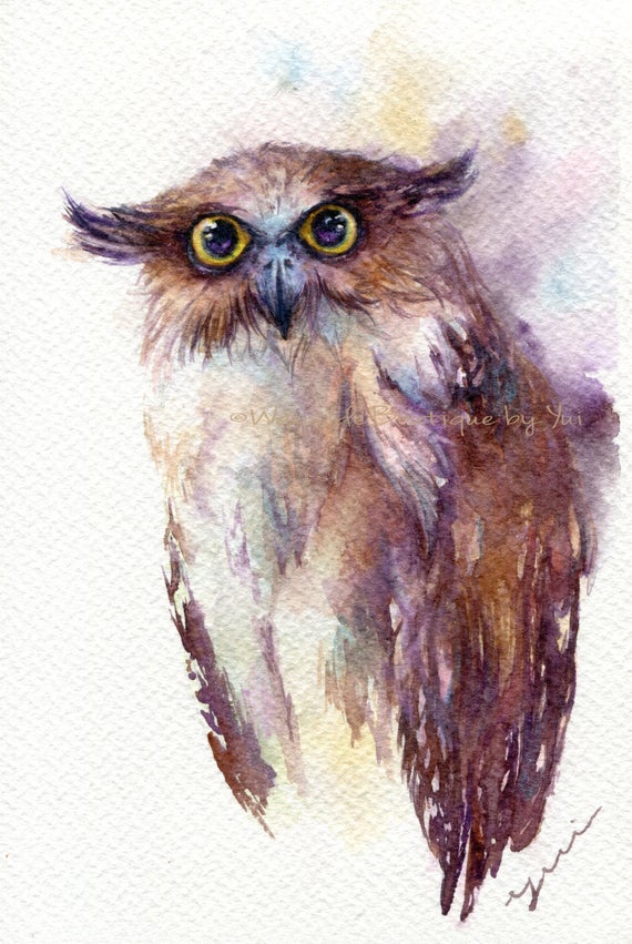 PRINT - Fish owl Watercolor painting 7.5 x 11