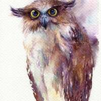 PRINT - Fish owl Watercolor painting 7.5 x 11