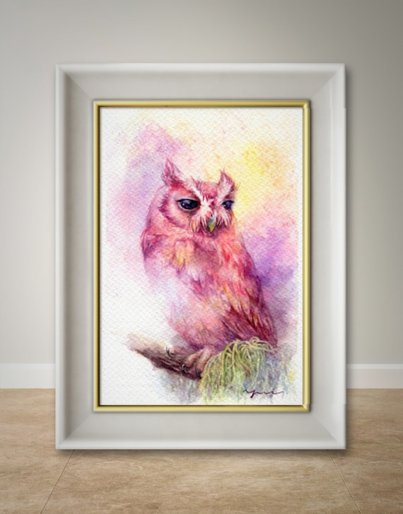 Fantasy owl Watercolor painting print