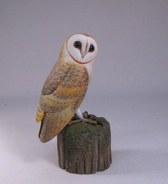 5.5 inch Barn Owl Hand Carved Wooden Bird Carving