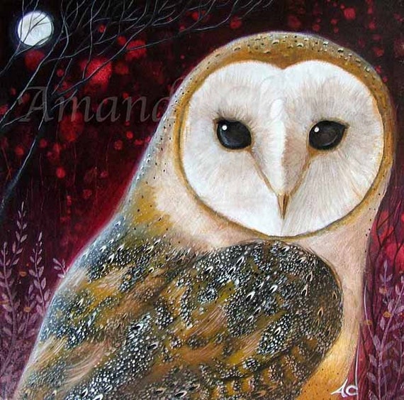 Mounted print titled "The Owl" by Amanda Clark - barn owl art print, fairytale art print, mounted art print, woodland artwork, dreamy print