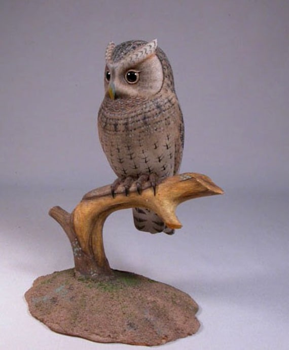 Flammulated Owl Hand Carved Wooden Bird