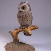 Flammulated Owl Hand Carved Wooden Bird
