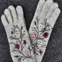 Knitted and felted winter gloves with embroidery owls,winter accessories,soft and lovely Chr...