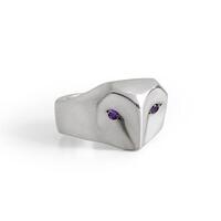 Barn Owl Ring with Amethyst Eyes