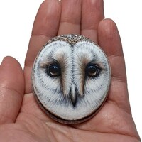 Barn Owl Face Portrait Painted Stone! Owl home decor, Owl art, Hand painted with Acrylics an...