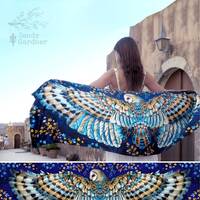 silk Owl Scarf, Barn Owl shawl, gift for her, owl present, sarong, bird scarf, wing scarf, f...