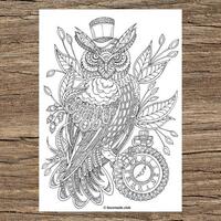 Steampunk Owl - Printable Adult Coloring Page