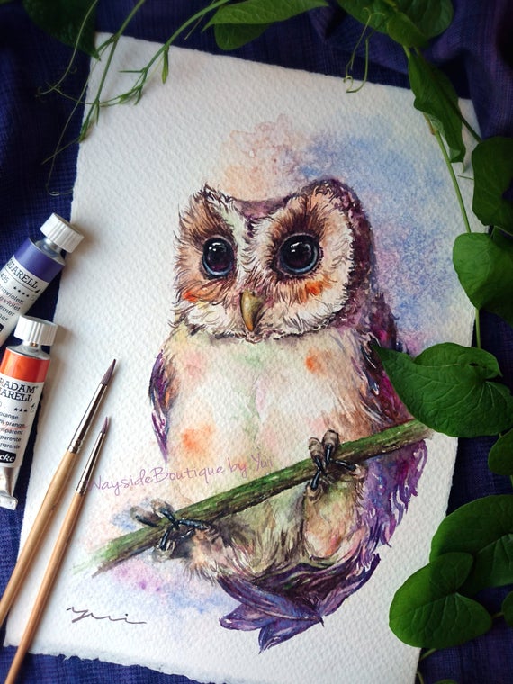 Owl - ORIGINAL watercolor painting 7.5x11 inches