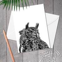 Eagle Owl drawing A5 greeting card
