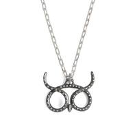 Dark Owl necklace with white diamond setting , owl curve pendant, owl silver pendant, owl je...