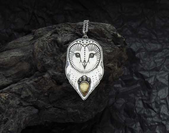 Barn Owl Pendant, Silver Owl Necklace