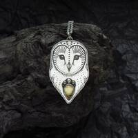 Barn Owl Pendant, Silver Owl Necklace
