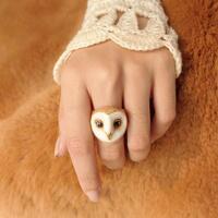 Barn Owl Enamel Ring, Hand crafted owl ring