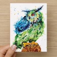 Great horned owl colorful art note card set