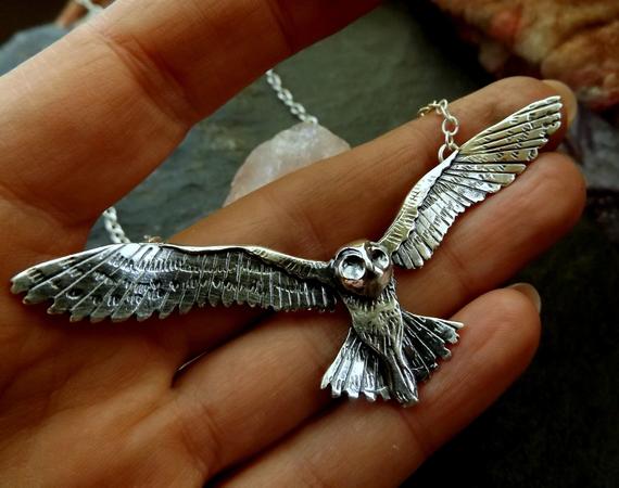 Sterling silver flying owl necklace