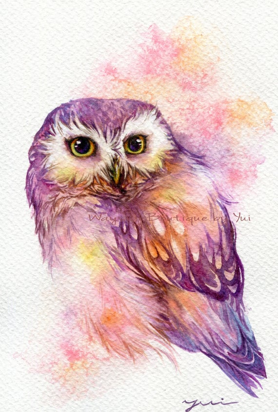 PRINT - Bright sweet owl- Watercolor painting 7.5 x 11”