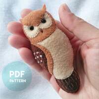 PDF Pattern - Mini Brown Horned Owl Felt Brooch Ornament