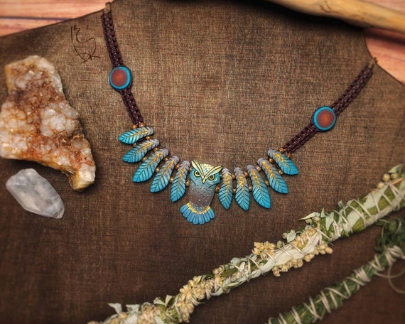 Owl Necklace Leaf Wings Feathers Bird Owls Gift