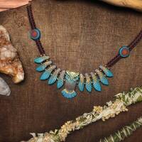 Owl Necklace Leaf Wings Turquoise Feathers
