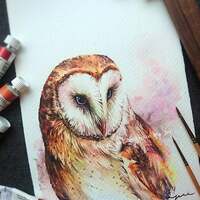 Barn owl - ORIGINAL watercolor painting 7.5x11 inches