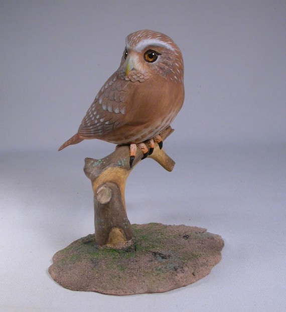 5-7/8 inch Ferruginous Pygmy Owl Hand Carved Wooden Bird