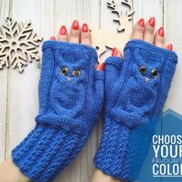 Owl fingerless mittens Knitted