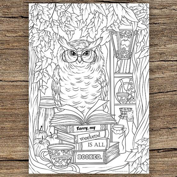 Printable Adult Coloring Page: Owl Weekend