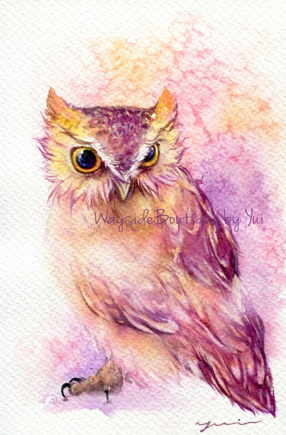 PRINT –Sweet owl - Watercolor painting 7.5 x 11”