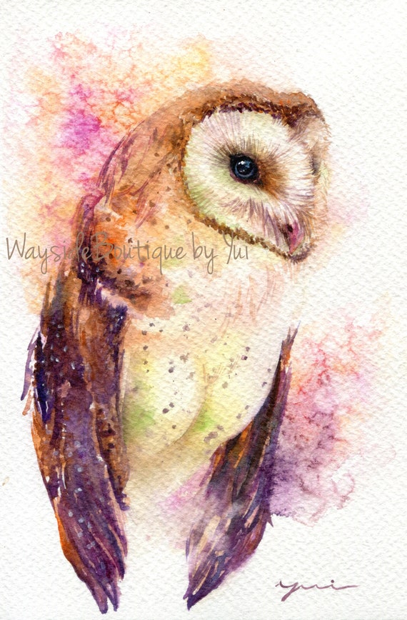 PRINT -Bran owl- Watercolor painting 7.5 x 11”, hand-painted by Yui Chatkamol, owl lover wall art, bird character art