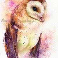 PRINT -Bran owl- Watercolor painting 7.5 x 11”, hand-painted by Yui Chatkamol, owl lov...