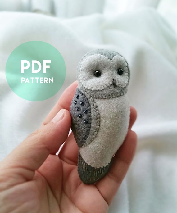 PDF Pattern - Grey Owl Felt Brooch Ornament