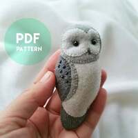 PDF Pattern of Grey Owl Felt Brooch Ornament Mobile, DIY Woodland Animal Felt Owl Gift Sewin...